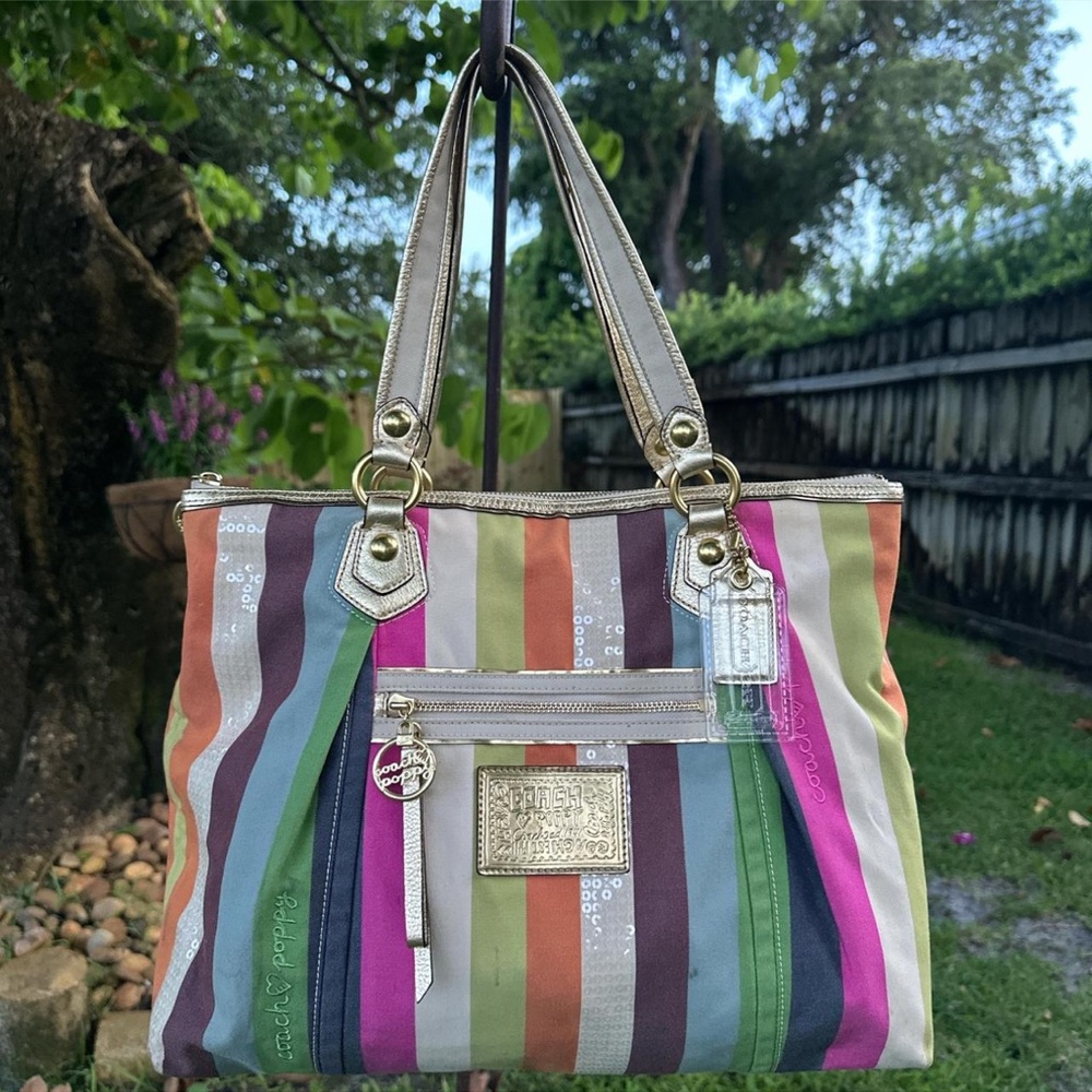Coach Poppy Legacy Stripe Glam Tote